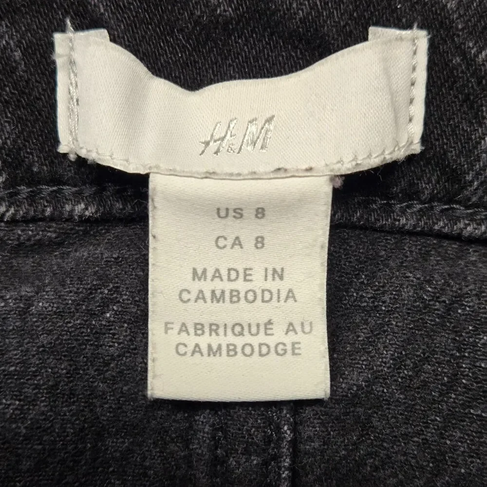 H&M Women’s Jeans 8 Black High Waist Straight Leg Frayed Hem Ankle Denim